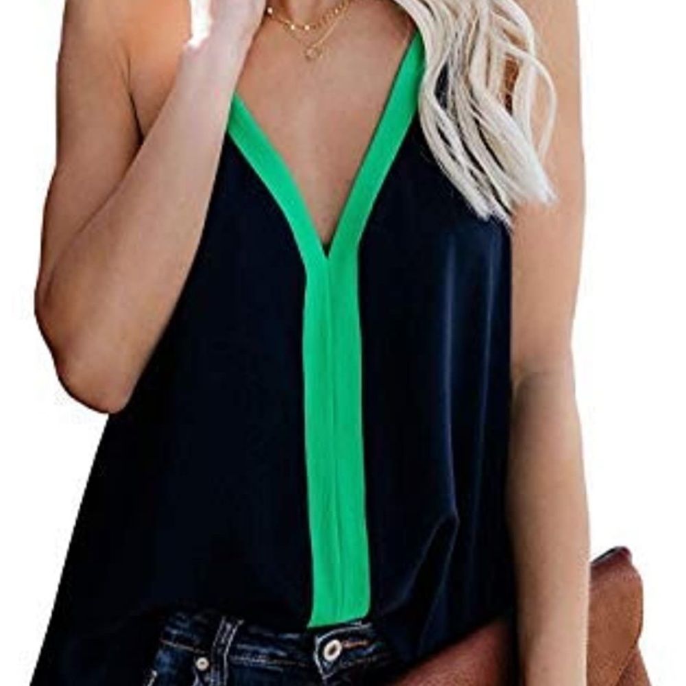 Navy blue and sea foam green tank top.